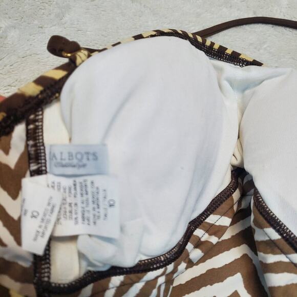 Talbots Brown Zebra Animal Stripe Tankini Halter Bikini Bottoms Swim Suit Set 10 - Picture 8 of 13